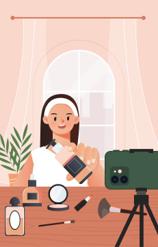 正在美妆直播的女孩