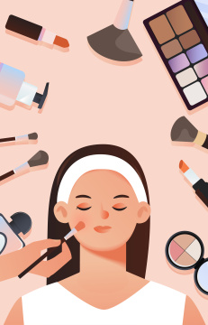 女孩正在化妆插画