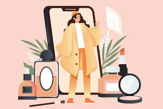 移动互联网购买化妆品插画