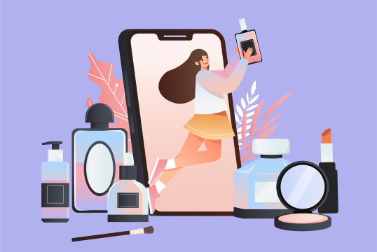 一个女孩在移动互联网购买香水