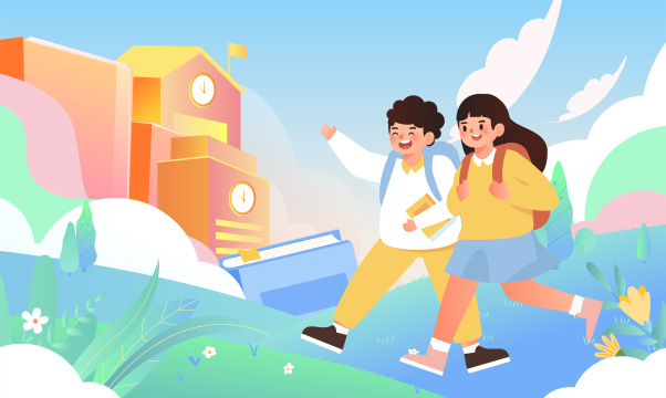 小朋友开学去学校插画