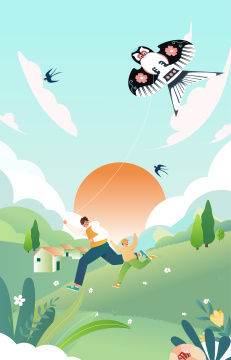 春天草地踏青放风筝