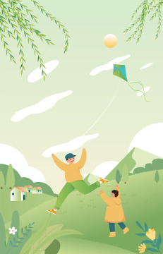 春天小孩一起放风筝插画