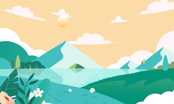 春天山水背景插画
