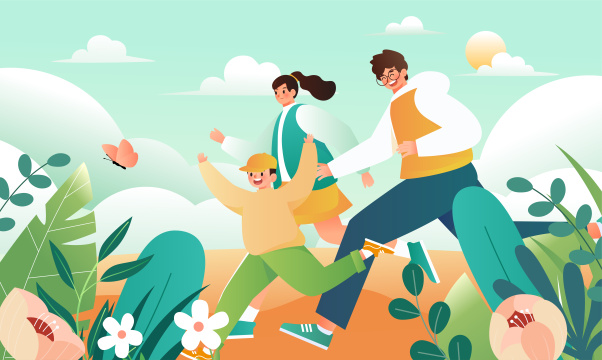 一家人踏青插画