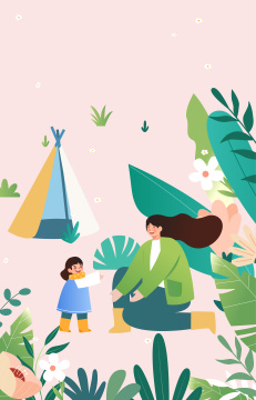 一对母女的亲子时刻插画