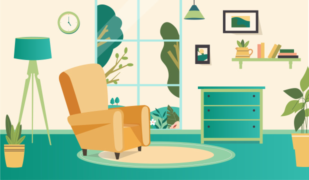 春天的客厅插画