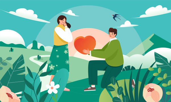 情人节情侣旅行插画