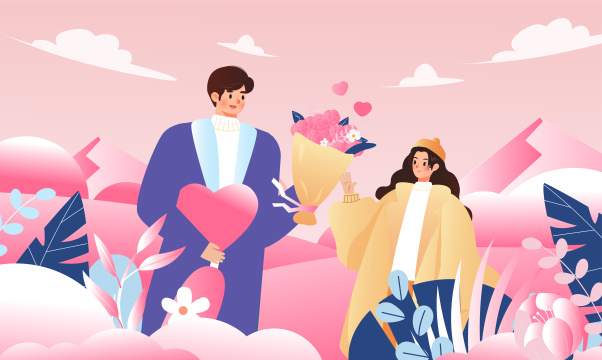 紫色情人节插画