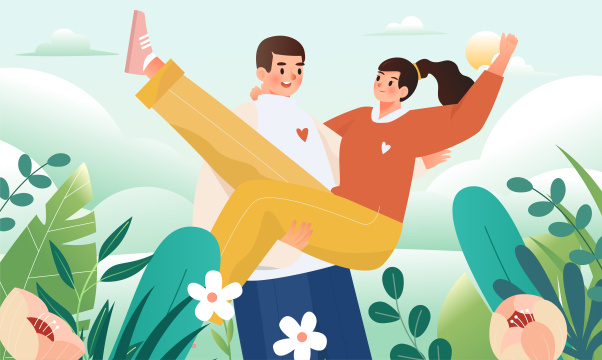 春天一对情人出游插画