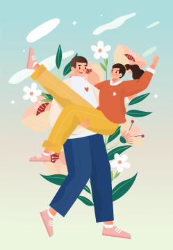 男孩抱起女孩的情侣插画