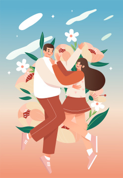 一对情侣相拥插画