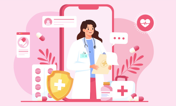 互联网医疗女医生插画