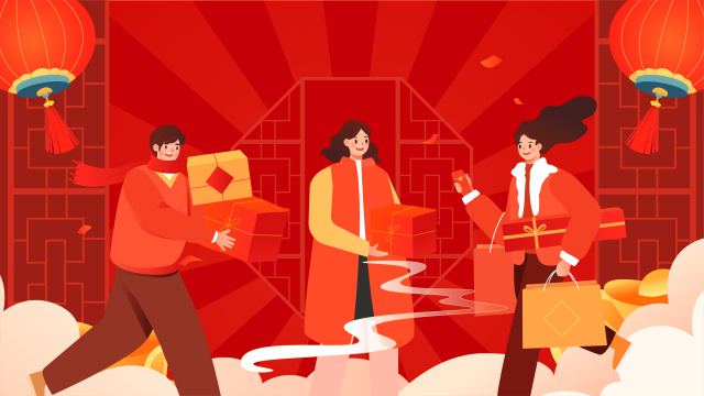 新年购物插画背景