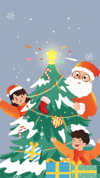 小朋友和圣诞老人一起过节日