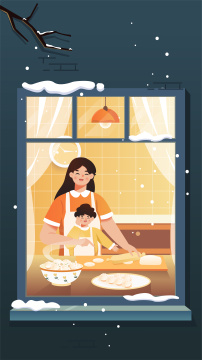 冬至母子做饺子插画