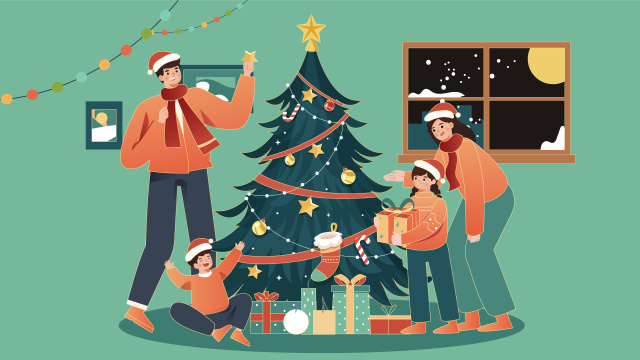 一家人过圣诞插画