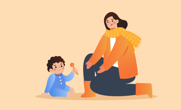 母亲拥抱婴儿插画