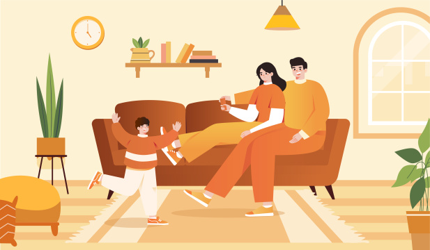 温馨的一家人插画