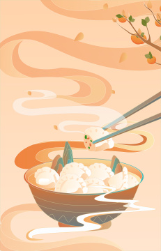 冬至吃饺子插画