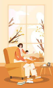 温馨母子看书插画