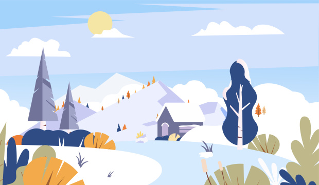 冬日的雪景插画