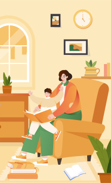 在房间学习的母子插画
