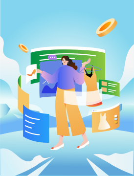 网上冲浪购物插画