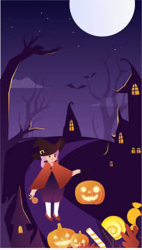 儿童打着南瓜灯插画