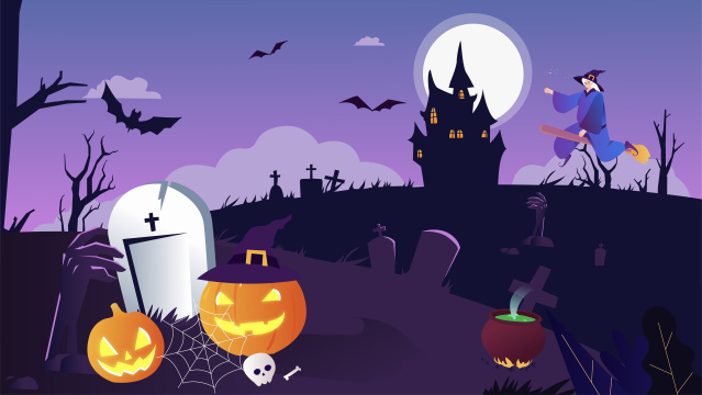 万圣节墓碑南瓜灯插画