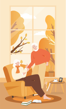 秋季一对老人温馨读书插画