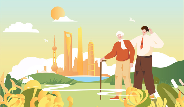 父子在城市公园散步