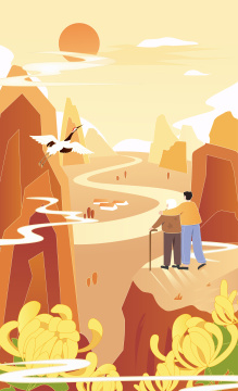 重阳母子看风景矢量插画