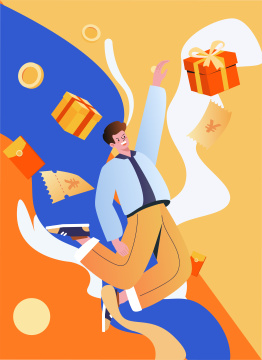 跳跃男人的金融促销插画