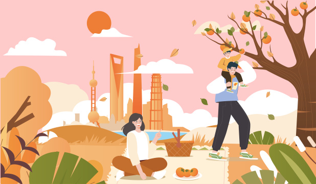 亲子公园野餐插画