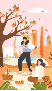 一家人在城市公园野餐插画竖版