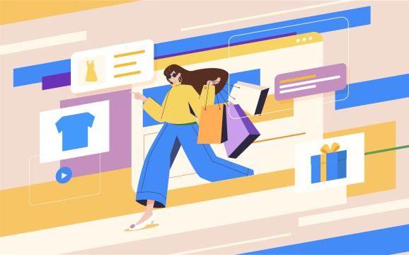 时尚女性在线购物插画