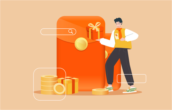 一个男人拿着礼包电商促销插画