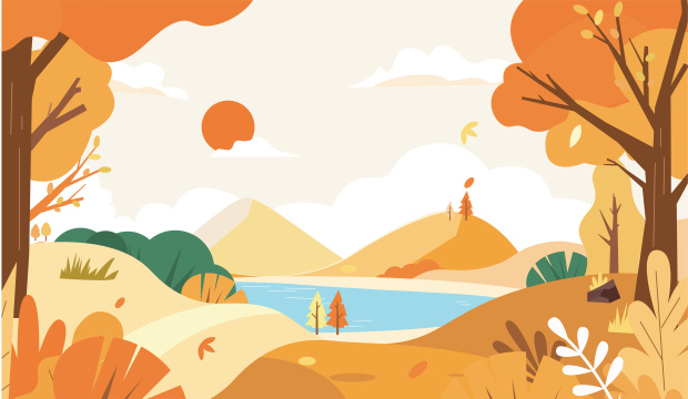 秋天的山水风景插画