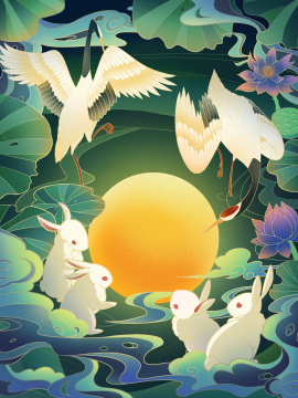 国风中秋国庆插画