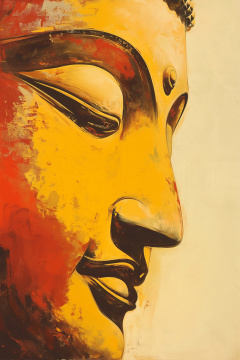 红黄底白脸红黄底的人脸画