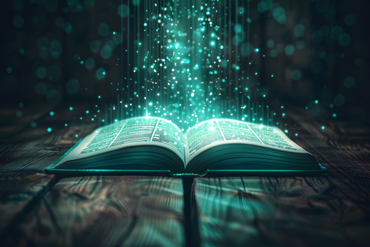 一本书在桌子上打开上面发出绿光