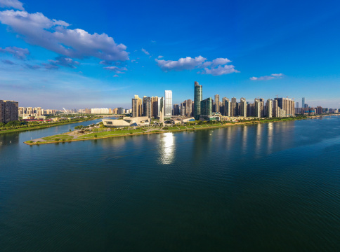 航拍长沙北辰三角州滨江文化园洲头广场