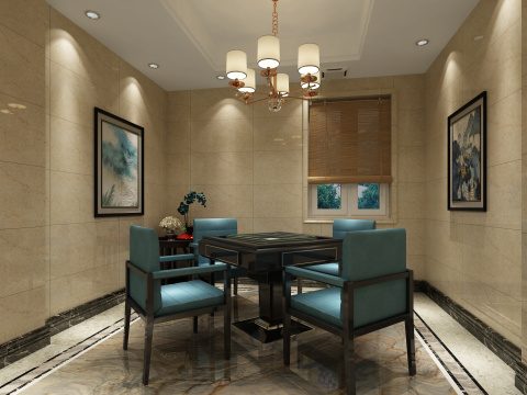 棋牌室-设计通过精心挑选的材质、色彩和家具，以及独特的空间布局，让棋牌室在视觉上呈现出一种和谐、自然的美感。