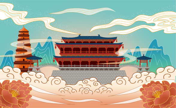 中国陕西省西安国风海报插画