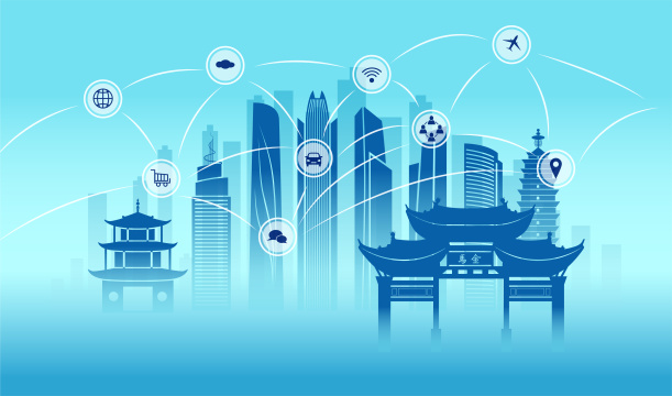 中国云南省昆明市城市数据网络空间插画