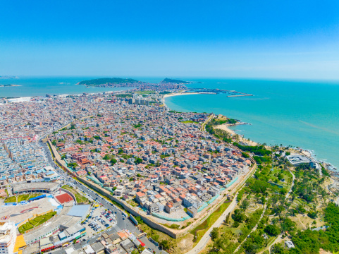 福建泉州惠安县崇武古城航拍景观