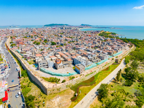 福建泉州惠安县崇武古城航拍景观