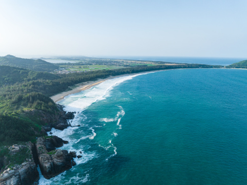 海南万宁大花角夏日海岸线航拍