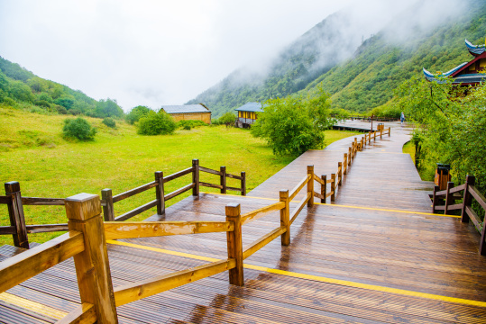 四川黄龙瑶池与云杉丛林